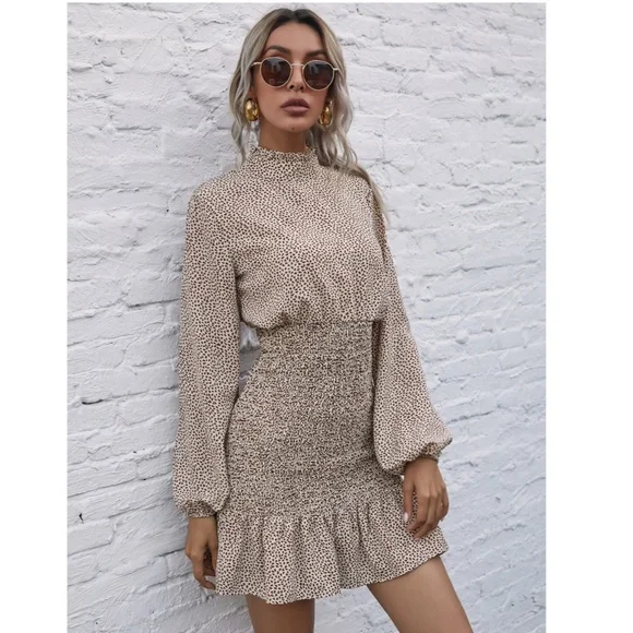 Boho Lantern Sleeve All Over Print Mini Dress - Picture 7 of 9